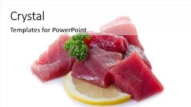  Presentation with tuna can - Beautiful PPT theme featuring raw tuna on white background backdrop and a white colored foreground