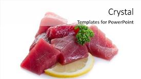  Presentation with tuna - Slides consisting of raw tuna on white background background and a white colored foreground