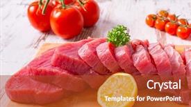  Presentation with tuna - Slides featuring raw-tuna-steak-on-wooden background and a tawny brown colored foreground