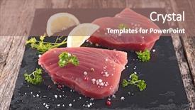  Presentation with tuna - Slide set featuring raw tuna background and a coral colored foreground