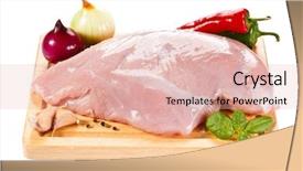  Presentation with turkey - Presentation consisting of raw turkey fillet on cutting board background and a lemonade colored foreground