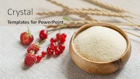  Presentation with bowl - Colorful theme enhanced with raw-unprepared-semolina-in-bowl backdrop and a coral colored foreground