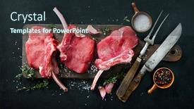  Presentation with ribs - Cool new slide set with raw-veal-meat-ribs-cutlets backdrop and a wine colored foreground