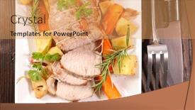  Presentation with veal - Cool new PPT theme with raw-veal-or-pork-fillet backdrop and a yellow colored foreground