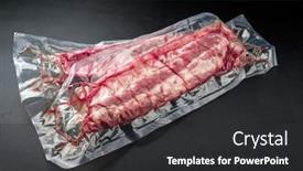  Presentation with plastic packaging - PPT theme featuring raw-veal-spare-loin-ribs background and a dark gray colored foreground