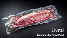  Presentation with plastic packaging - Presentation theme with raw-veal-spare-loin-ribs background and a dark gray colored foreground
