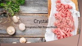  Presentation with cutting board - Presentation theme with raw veal strips for traditional background and a coral colored foreground