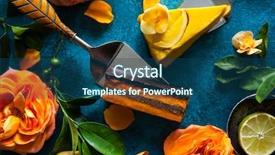  Presentation with vegan food - Presentation design consisting of raw vegan sweet cakes background and a ocean colored foreground