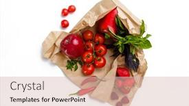  Presentation with cotton - PPT layouts featuring raw-vegetables-and-fruits background and a soft green colored foreground