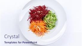  Presentation with white plate - PPT layouts having raw-vegetables-on-the-white background and a sky blue colored foreground