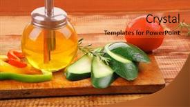  Presentation with wood board - Theme with raw vegetables served on wood background and a  colored foreground