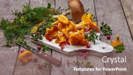  Presentation with healthy lifestyle - PPT layouts consisting of raw-wild-mushrooms-chanterelles background and a  colored foreground