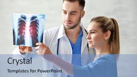  Presentation with lung cancer - Slides with ray image at hospital lung background and a light blue colored foreground