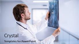  Presentation with doctor examining a newborn baby - Cool new presentation theme with ray in corridor of hospital backdrop and a  colored foreground