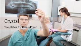  Presentation with dental assistant - Slides consisting of dental xray - radiodentist checking x-ray with assistant background and a teal colored foreground