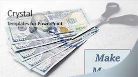  Presentation with big table - Colorful presentation theme enhanced with rayment reform - scissors cuts dollar banknote backdrop and a white colored foreground