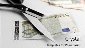  Presentation with euro - Presentation having rayment reform - scissors cuts euro banknote background and a  colored foreground