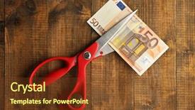  Presentation with euro zone - PPT theme consisting of rayment reform - scissors cuts euro banknote background and a  colored foreground