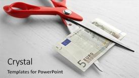  Presentation with euro - Slides featuring rayment reform - scissors cuts euro banknote background and a  colored foreground