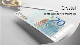  Presentation with panelist table microphones - Audience pleasing theme consisting of rayment reform - scissors cuts euro banknote backdrop and a  colored foreground