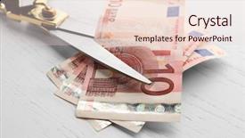  Presentation with euro zone - PPT theme having rayment reform - scissors cuts euro banknote background and a  colored foreground