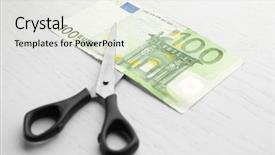  Presentation with euro - Colorful theme enhanced with rayment reform - scissors cuts euro banknote backdrop and a sky blue colored foreground