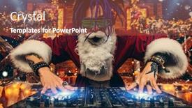  Presentation with luminous - Cool new presentation design with razy punk santa claus in luminous glasses and headphones holds a party near his house decorated with lights christmas cool party backdrop and a red colored foreground