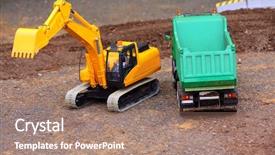  Presentation with green building - Audience pleasing PPT layouts consisting of rc cars - green dumper and yellow excavator backdrop and a coral colored foreground