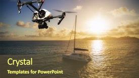  Presentation with yacht - Cool new presentation with rc plane - drone flying above catamaran yacht backdrop and a tawny brown colored foreground