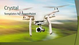  Presentation with drone - Presentation theme having rc plane - drone flying above green field background and a sky blue colored foreground