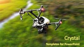  Presentation with drone - Amazing slides having rc plane - drone flying above green field backdrop and a tawny brown colored foreground