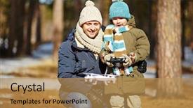  Presentation with airplane - PPT theme featuring rc plane - father and son playing background and a gold colored foreground