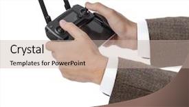  Presentation with global laptops remote - Cool new slide deck with rc plane - radio remote control in hands backdrop and a soft green colored foreground