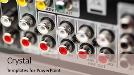  Presentation with audio enthusiasts - Cool new PPT layouts with rca sockets of audio surround backdrop and a coral colored foreground