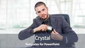  Presentation with office desk reception - Slide deck with rea estate - young business man background and a  colored foreground