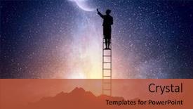  Presentation with climbing - PPT theme consisting of reach stars - woman climbing ladder background and a red colored foreground