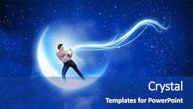  Presentation with stars moon - Cool new PPT theme with reach stars - young man in casual catching backdrop and a ocean colored foreground