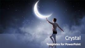  Presentation with stars moon - Cool new slide set with reach stars - young woman standing on chair backdrop and a ocean colored foreground