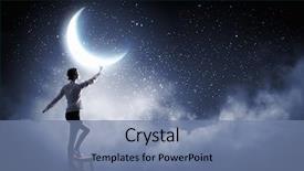  Presentation with stars moon - Presentation design featuring reach stars - young woman standing on chair background and a seafoam green colored foreground