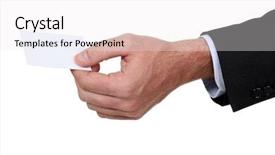  Presentation with deck of card - Cool new presentation theme with reachability - male hand giving visit card backdrop and a  colored foreground