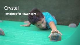  Presentation with low angle view of fictitious - Slides consisting of reaching climbing holds on wall background and a dark gray colored foreground