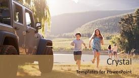  Presentation with transport transportation tourism road trip - Presentation theme having reaching countryside destination on road background and a coral colored foreground