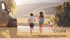  Presentation with road trip cars - Amazing slides having reaching countryside destination on road backdrop and a coral colored foreground