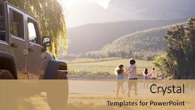  Presentation with road trip - Beautiful PPT theme featuring reaching countryside destination on road backdrop and a coral colored foreground