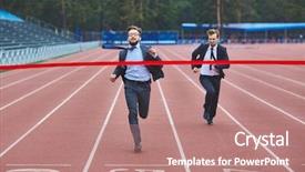  Presentation with business competition - Presentation theme consisting of reaching finish and winning competition background and a coral colored foreground