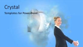  Presentation with composite panels cladding of buildings - PPT layouts consisting of reaching freedom open arm - composite image of happy blonde background and a light blue colored foreground