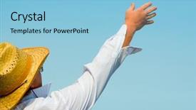  Presentation with reach for the stars - Amazing PPT theme having reaching freedom open arm - reach heavens backdrop and a  colored foreground