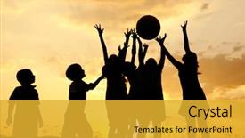  Presentation with children silhouette - Slide deck having reaching freedom open arm - silhouette group of happy children background and a gold colored foreground