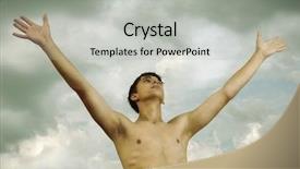 Presentation with sky is the limit - Audience pleasing PPT layouts consisting of reaching freedom open arm - young adult on dramatic sky backdrop and a  colored foreground