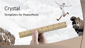  Presentation with gap - Cool new PPT layouts with reaching goal - businesswoman jumping over gap risk backdrop and a white colored foreground